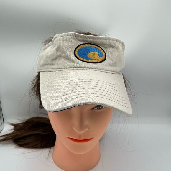 Costa Del Mar Khaki Embroidered Logo 100% Cotton Adjustable Sun Visor Hat Cap - Picture 1 of 4